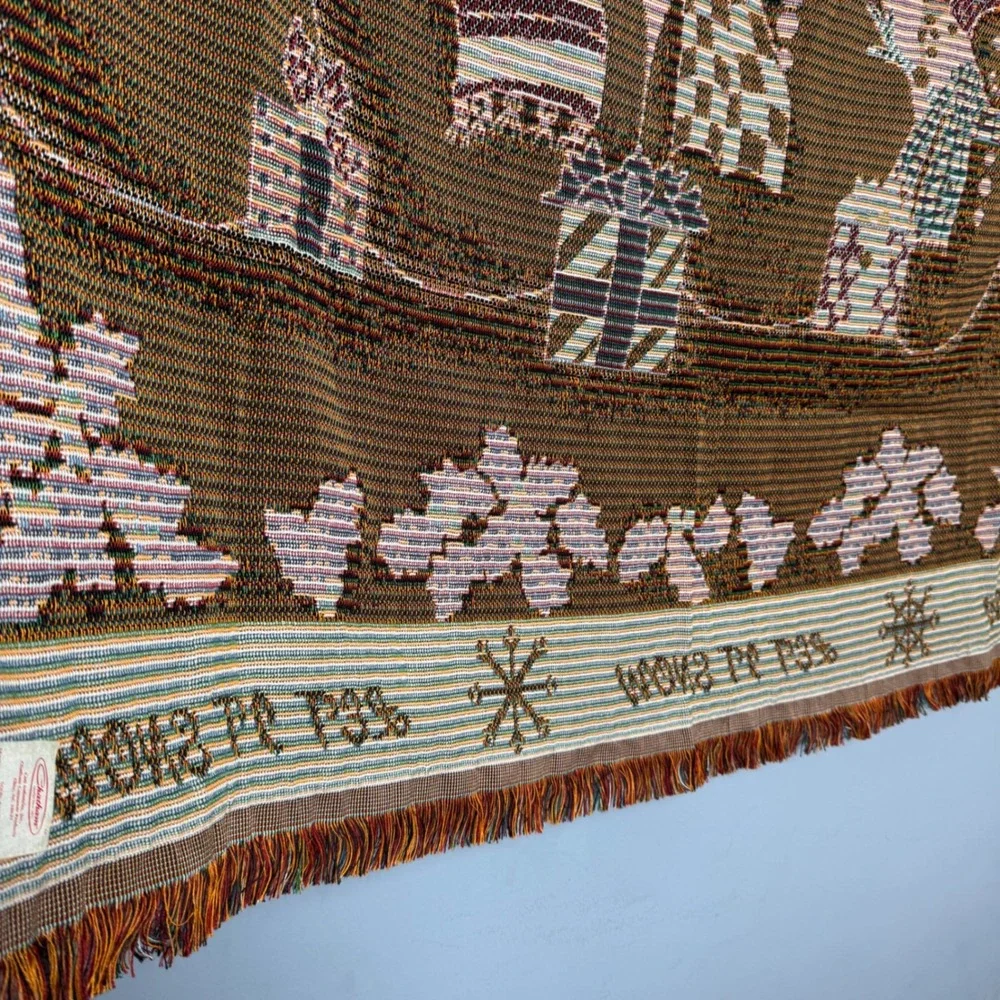 VTG Chatham Tapestry Throw Blanket Snowman Family Let It Snow‎ Christmas Holiday